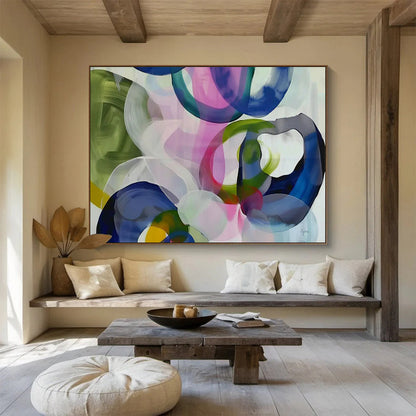 “Colorful Overlapping Circles” Abstract Acrylic Painting On Canvas DKH473