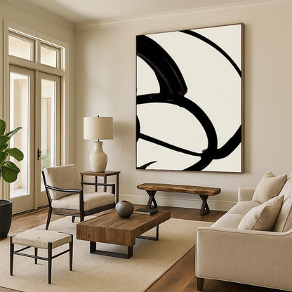 “Intertwined Black Ink Curves” - Abstract Painting On Canvas CT2318