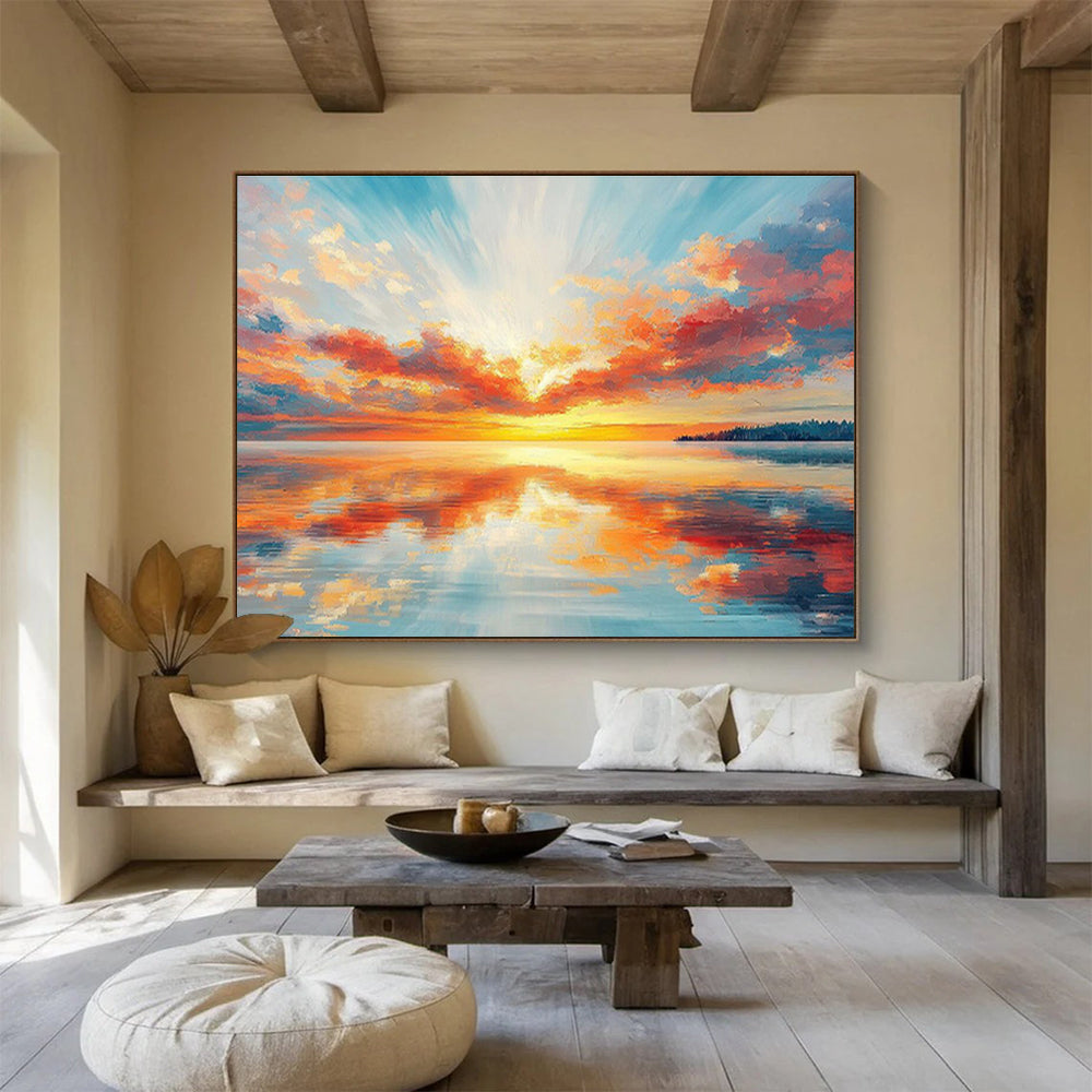 Vibrant Sunset Over Water - Impressionistic Landscape Painting On Canvas DKH622