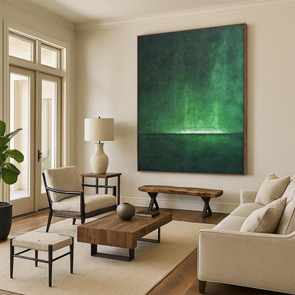 “Emerald Light: Abstract Nocturne” - Textured Monochrome Acrylic on Canvas CT1891