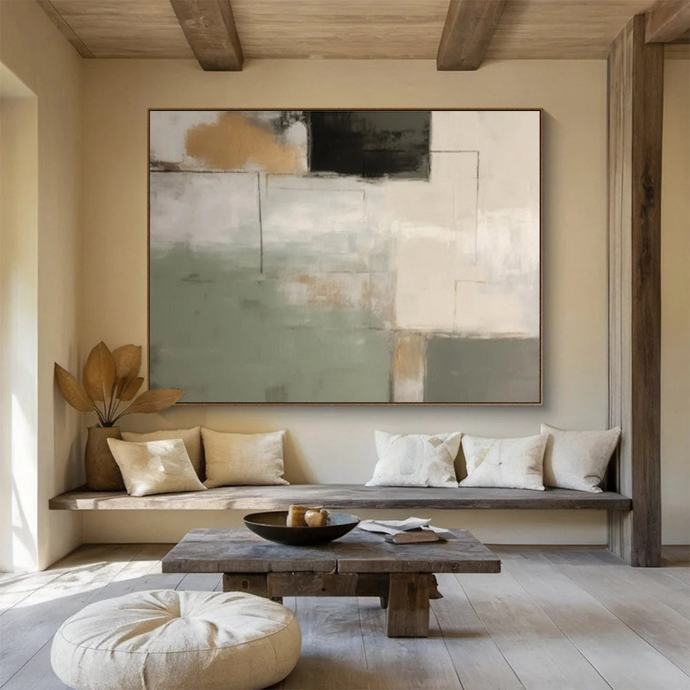 Geometric Neutral Abstract Painting On Canvas DKH328