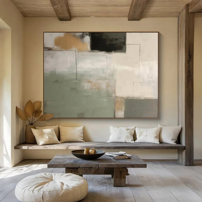 Geometric Neutral Abstract Painting On Canvas DKH328