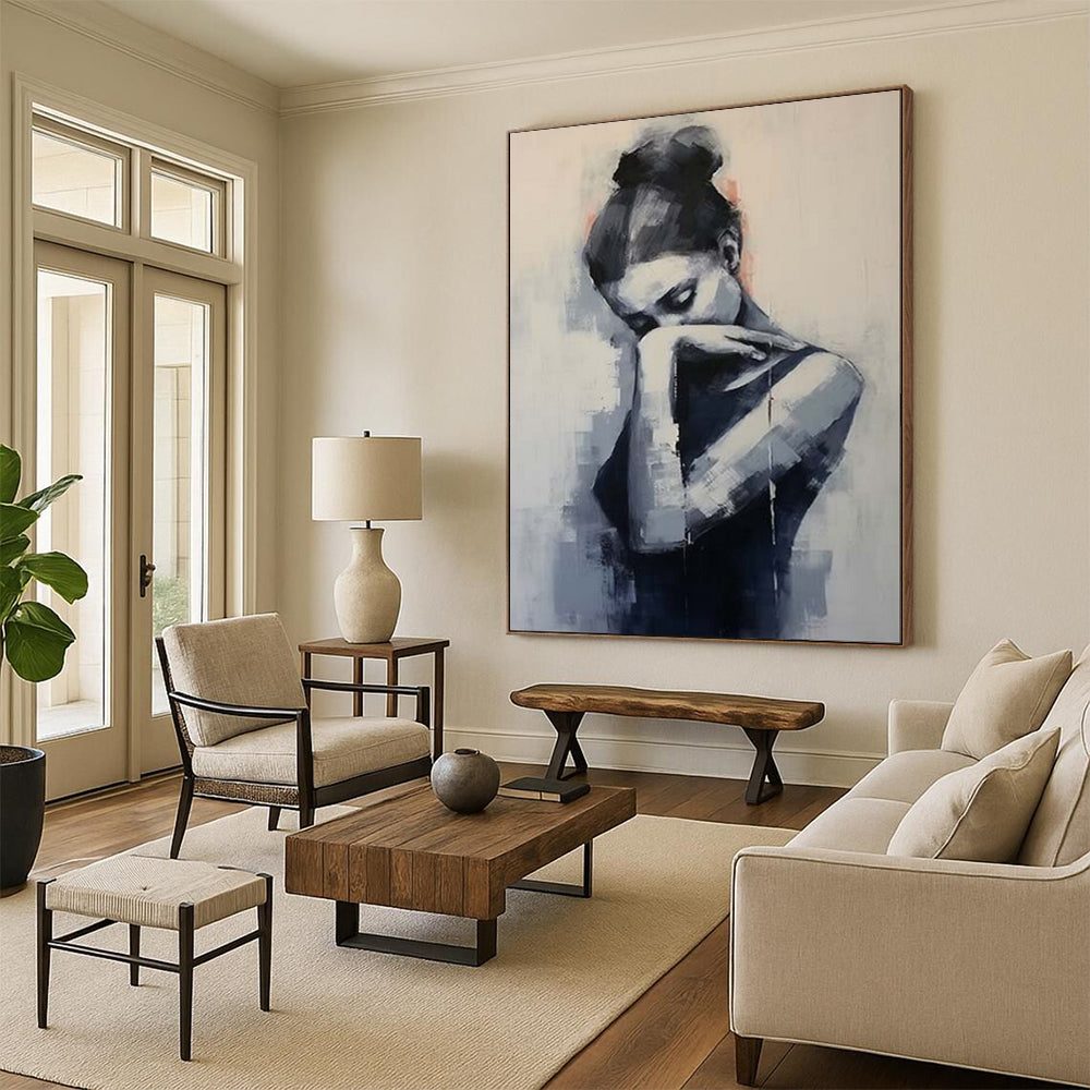 “Contemplative Figure: Monochromatic Abstract Portrait” - Modernist Figurative Acrylic on Canvas CT1910