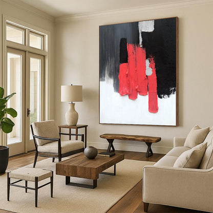 “Red, Black, White Blocks ‘Bold Simplicity’” - Abstract Impasto Painting On Canvas DTP394
