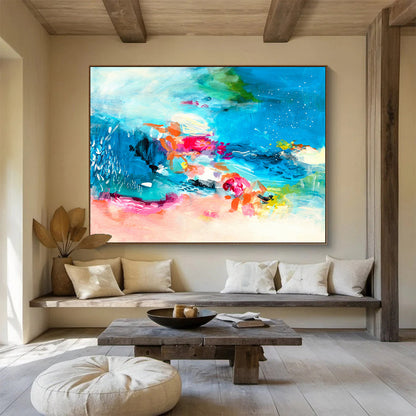 Colorful Abstract Ocean - Blues, Pinks, and Vivid Shapes Painting On Canvas DKH031