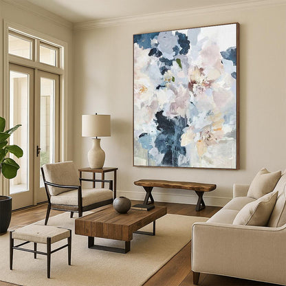 “Pastel Floral Dream” - Pink, Blue & White Flower - Themed Painting On Canvas DKH0929