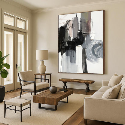 Monochrome Abstract Forms - Abstract Minimalist Painting On Canvas DKH1271