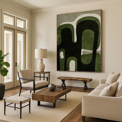 Green and Black Organic Shapes - Abstract Expressionist Painting On Canvas DKH1381