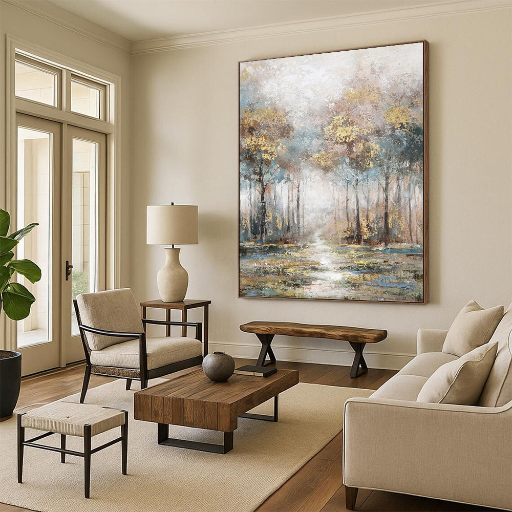 Misty Forest Path in Soft Tones - Landscape Painting On Canvas DKH1433