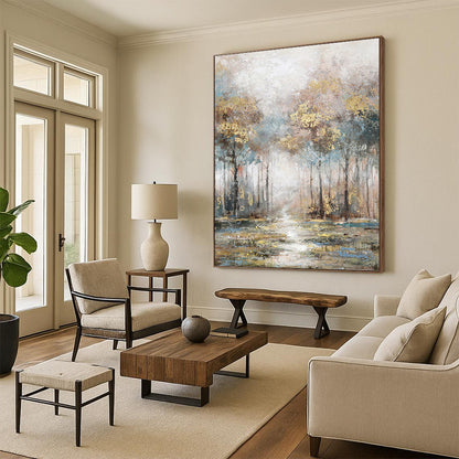 Misty Forest Path in Soft Tones - Landscape Painting On Canvas DKH1433