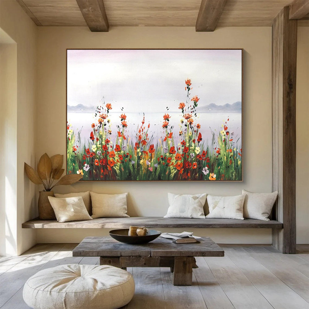 Wildflowers by the Lake - Impressionist Landscape Painting On Canvas DLZ189