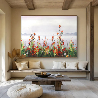 Wildflowers by the Lake - Impressionist Landscape Painting On Canvas DLZ189