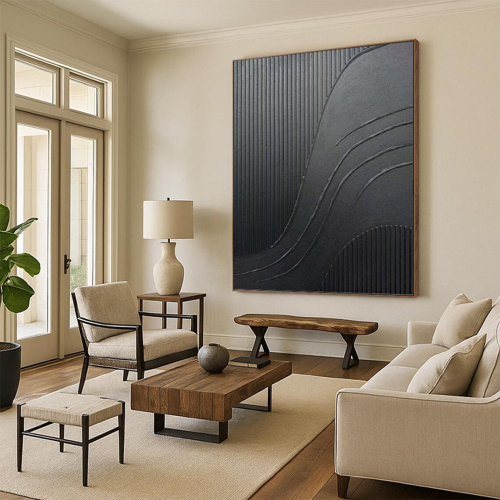 Dynamic Black Textured Abstract - Abstract Painting On Canvas DKH1482