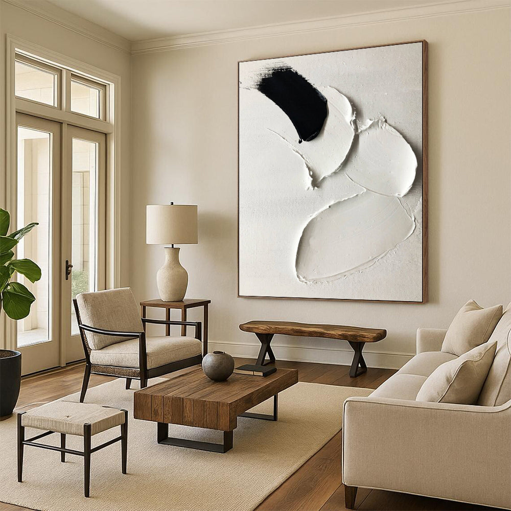 “Black & White Palette Knife” - Bold Minimalist Painting On Canvas DKH1665
