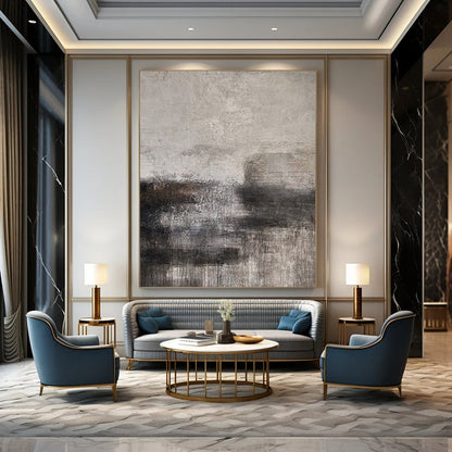 “Gray - Black Textured Horizons” – Abstract Textured Landscape Art CT0982