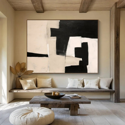“Monochrome Geometric Abstraction” Abstract Painting On Canvas DLZ071