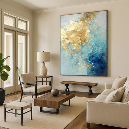 “Blue - Gold Abstract Fusion” - Abstract Expressionist Painting On Canvas DTP071