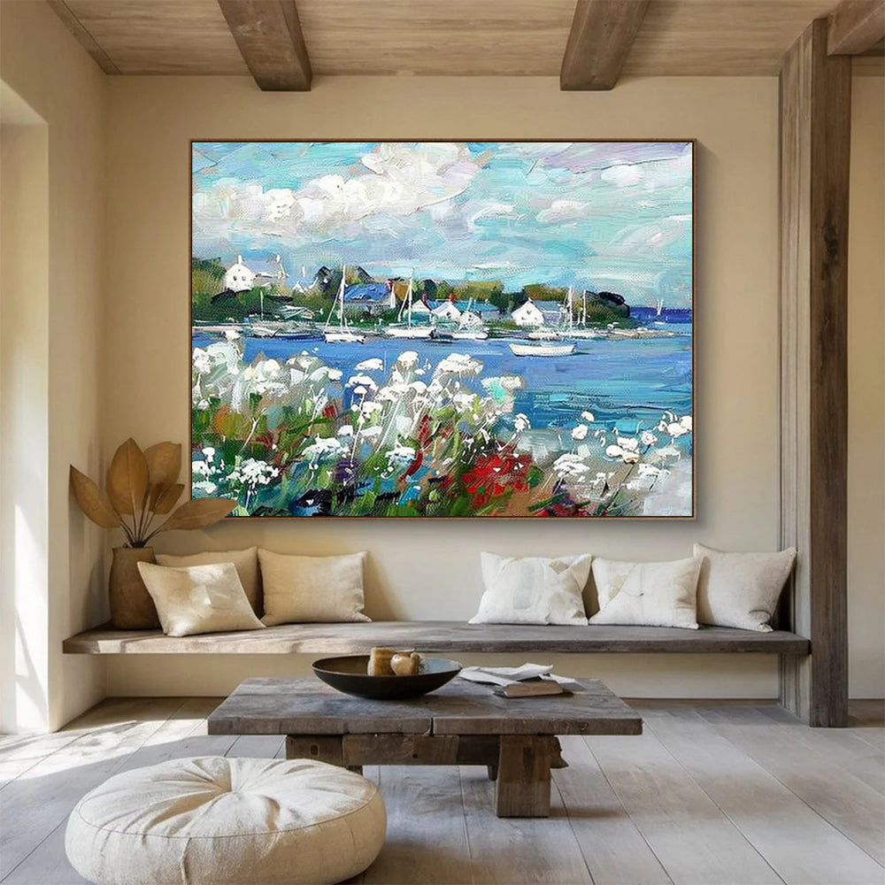 “Colorful Harbor Scene” Impressionist Oil Painting On Canvas DKH450