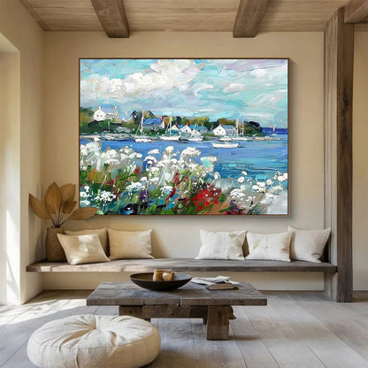 “Colorful Harbor Scene” Impressionist Oil Painting On Canvas DKH450