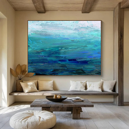 “Cool Blue Abstract Seascape” Abstract Impressionist Painting On Canvas DKH377