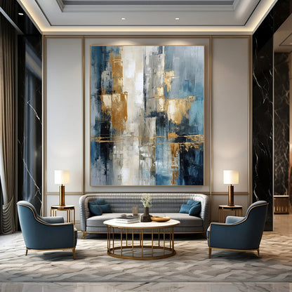 Blue - Grey Urban Gold - Abstract Cityscape Acrylic CT1257