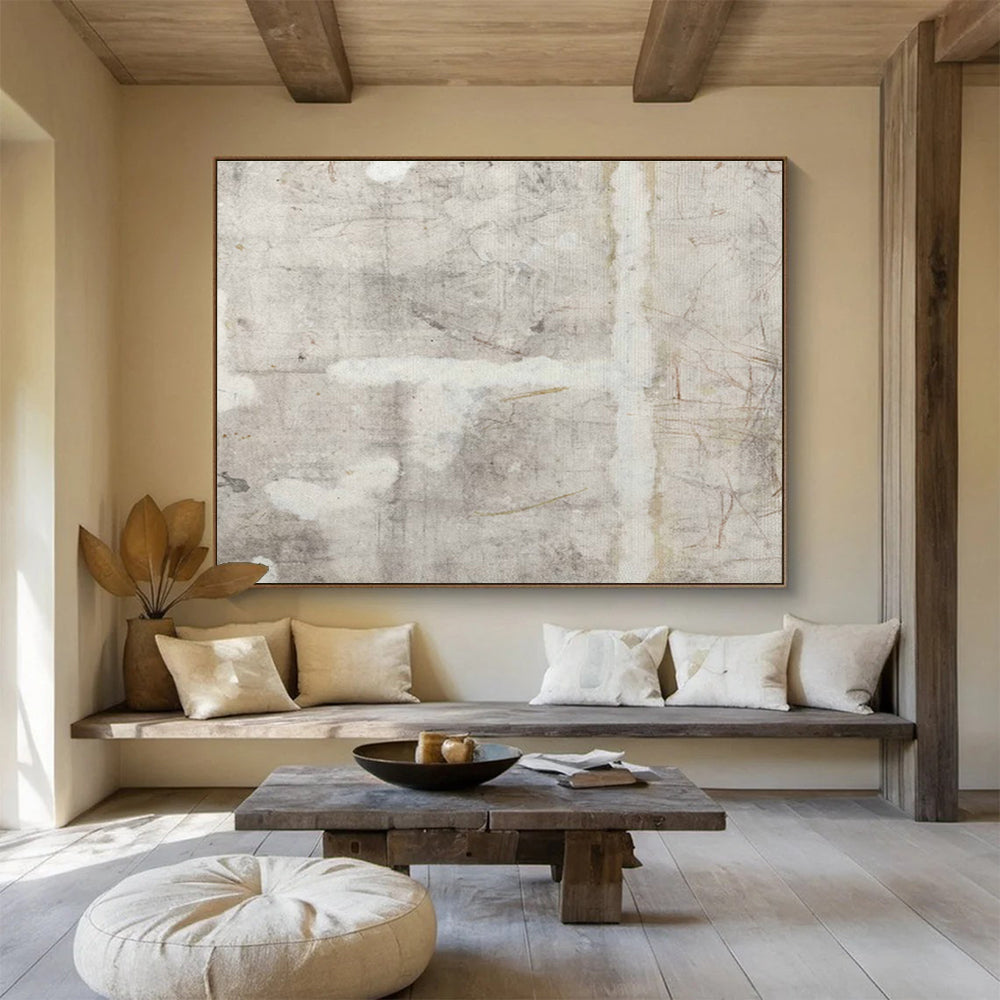 Textured Neutrals Subtle Gray White Abstract Marks Painting On Canvas DKH234