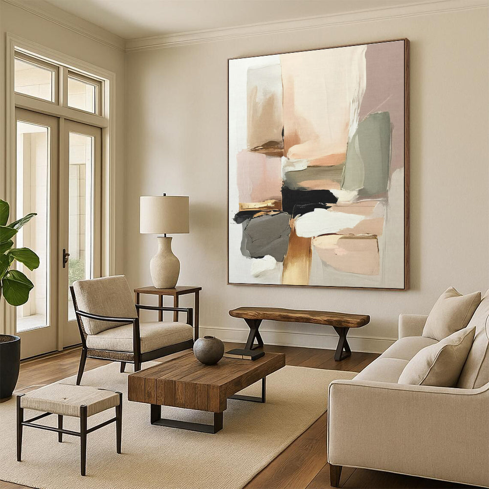 Soft Earth - Toned Blocks, “Warm Hues Serenity” - Abstract Geometric Acrylic Painting（Repeat, unique angle: ） CT0738