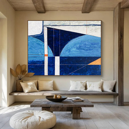 “Geometric Blue Abstraction” Abstract Geometric Painting On Canvas DKH540
