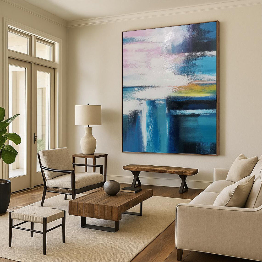 “Pink - Blue - White Colorful Abstract” Painting On Canvas DKH1232