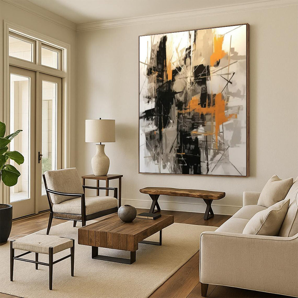“Black - Gold - Gray Abstract Chaos” ，Abstract Acrylic Painting CT0821