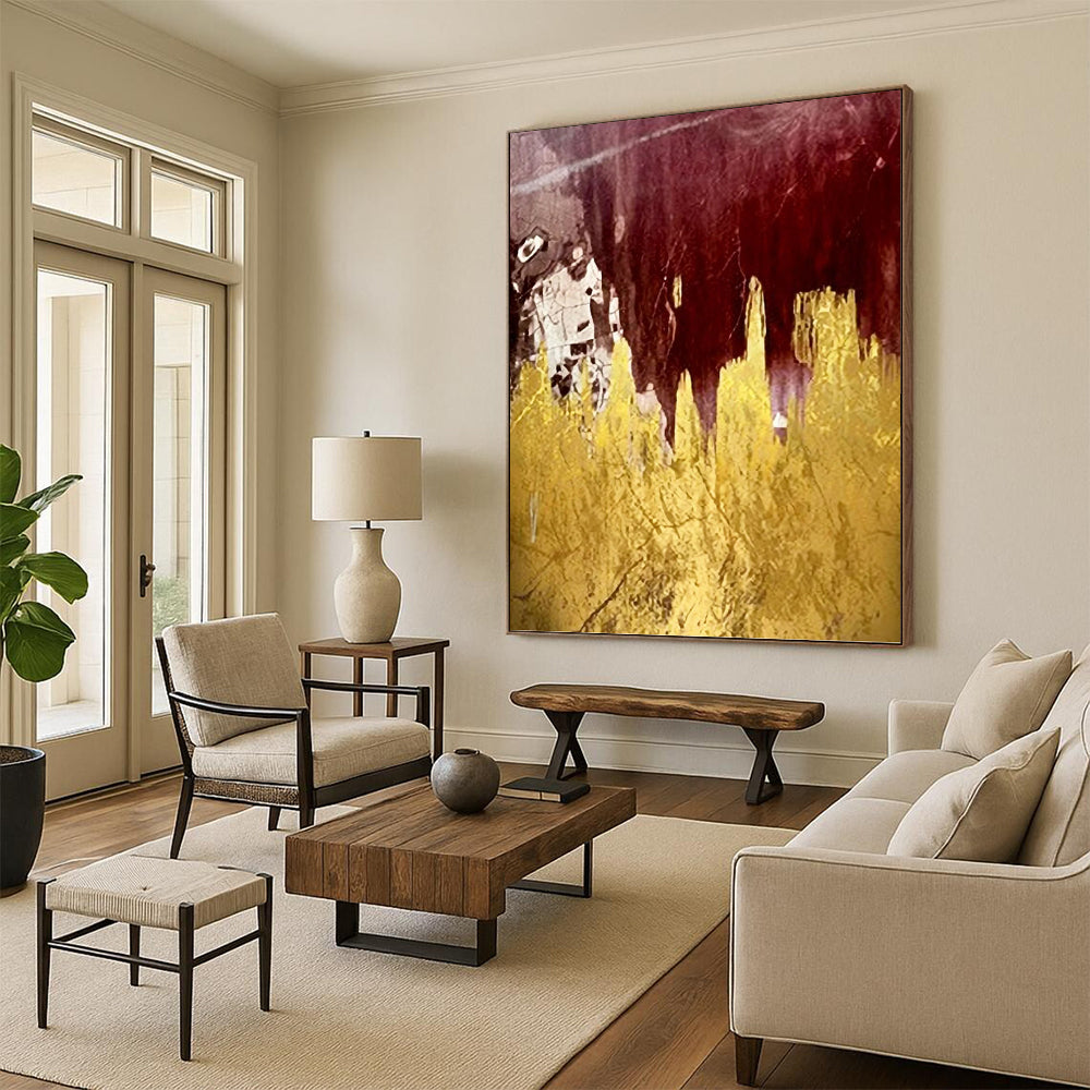Burgundy and Gold Abstract Fields - Abstract Painting On Canvas DKH1336
