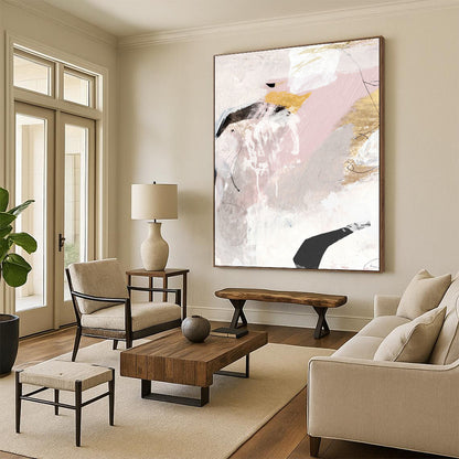 “Elegant Pink - Gray - Gold Abstract” - Contemporary Abstract Painting On Canvas DTP188