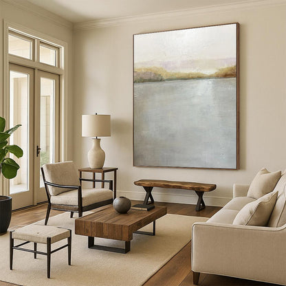 “Serene Reflections” - Gray & Gold Water - Inspired Painting On Canvas DKH1511