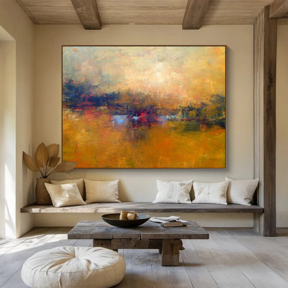 “Golden - Hued Abstract Landscape” Abstract Tonalist Painting On Canvas DKH399