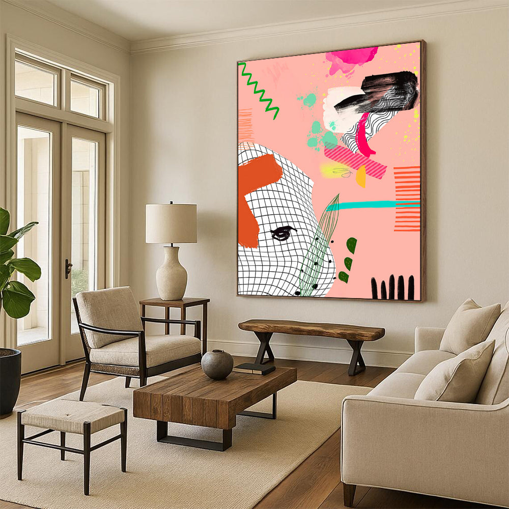 “Playful Pink Abstract Collage” - Whimsical Abstract Art CT2006