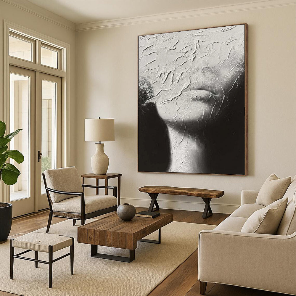 “Textured Veil” - Abstract Monochrome Plaster - Effect Art on Canvas CT1871