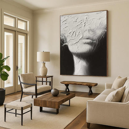 “Textured Veil” - Abstract Monochrome Plaster - Effect Art on Canvas CT1871