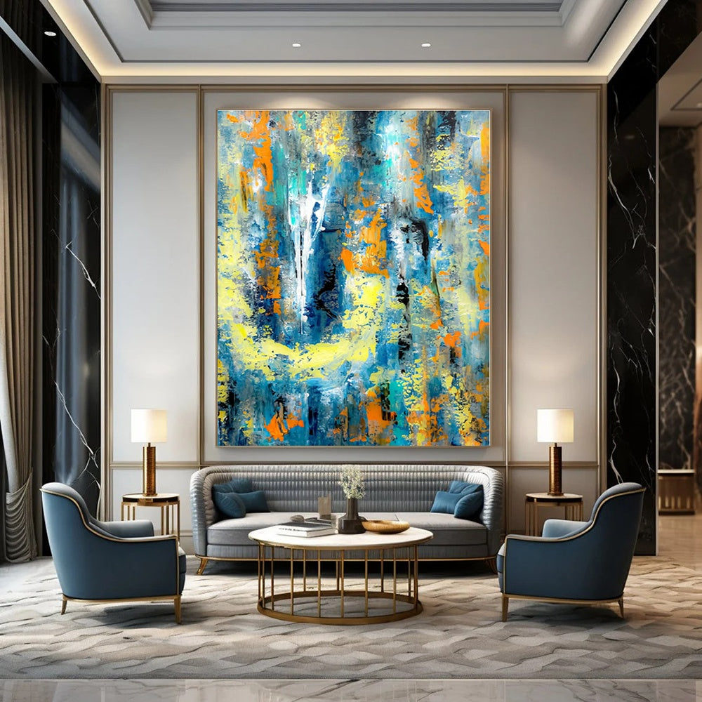 Blue, Yellow, and Orange Energy - Abstract Action Painting CT1232