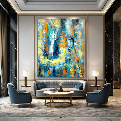 Blue, Yellow, and Orange Energy - Abstract Action Painting CT1232