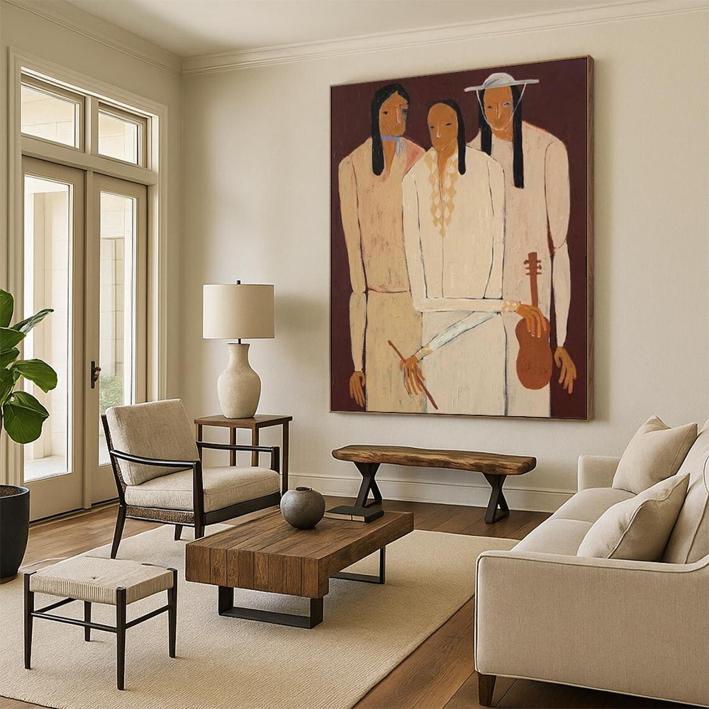 “Earth - Toned Figural Group” - Stylized Portrait Painting On Canvas DTP141