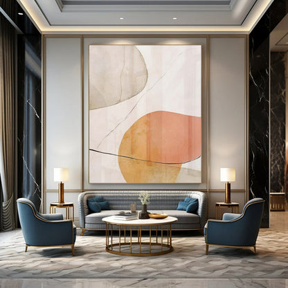 “Soft - Toned Geometric Forms with Thin Lines (Revisited)” – Abstract Geometric Painting CT1059