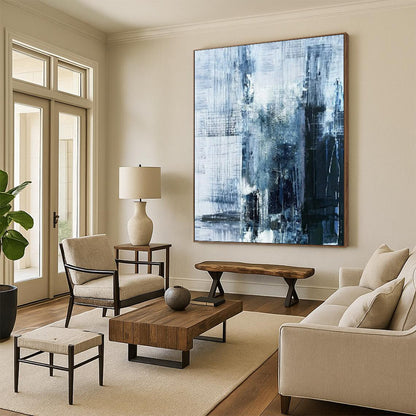 “Blue - Gray Abstract Cityscape” - Abstract Painting On Canvas CT2343