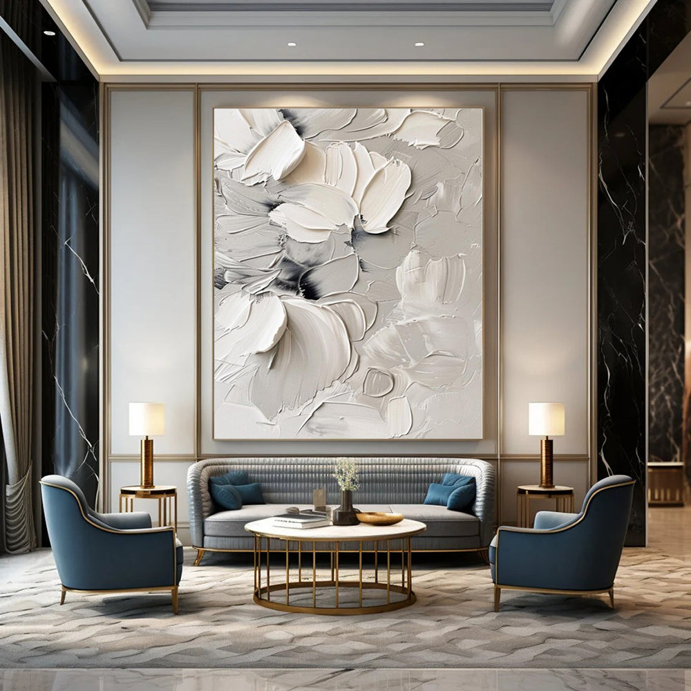 3D White Florals in Relief - Impasto Floral Acrylic CT1289