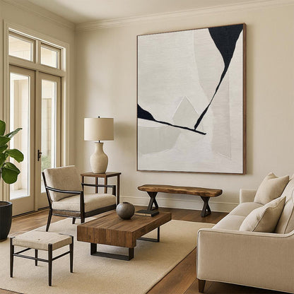 “Black & White Geometry 2” - Minimalist Abstract Painting On Canvas CT2249