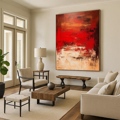 Red, Brown & White Abstract Textures, “Intense Serenity” - Impasto Abstract Painting CT0776
