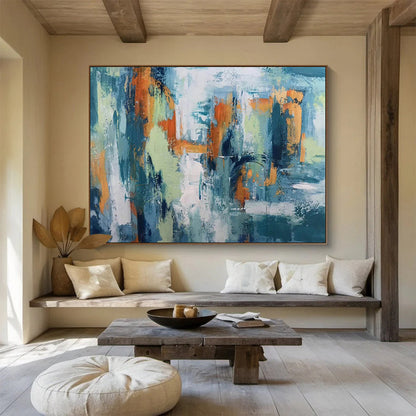 Abstract Cityscape in Teal and Orange Painting On Canvas DKH295