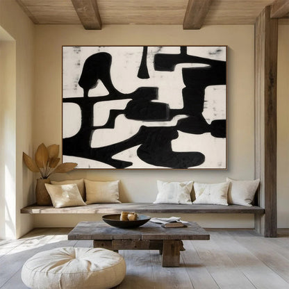 “Black - White Minimalist Forms” Abstract Painting On Canvas DLZ063