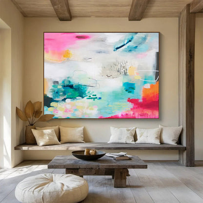 Vibrant Abstract with Pink and Blue - Dynamic Colors and Energetic Brushstrokes Painting On Canvas DKH063