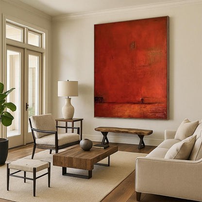 “Deep Red Monochromatic Textured Canvas” - Expressive Abstract Painting On Canvas DKH1117