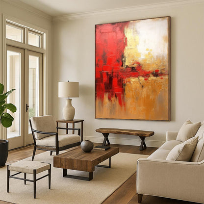 “Red - Gold Abstract Clash” - Abstract Expressionist Painting On Canvas DTP069